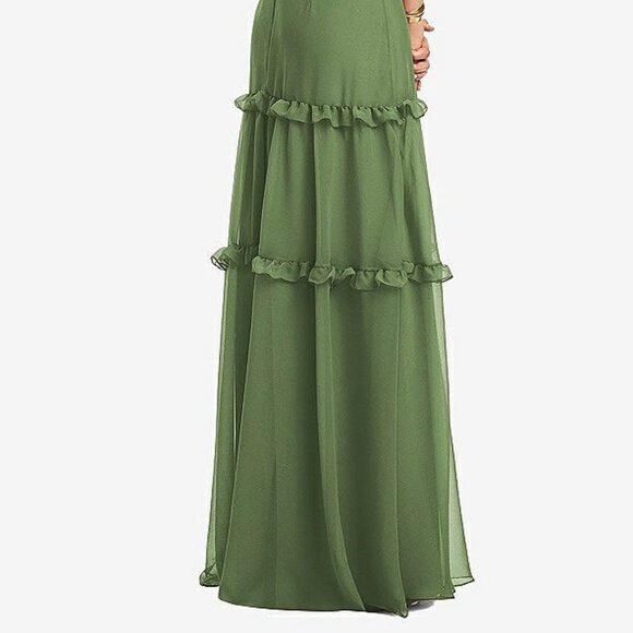 After Six 1529..Bowed Tie-Shoulder Dress with Tiered Ruffle Skirt...Green..Sz 0 - Picture 4 of 6